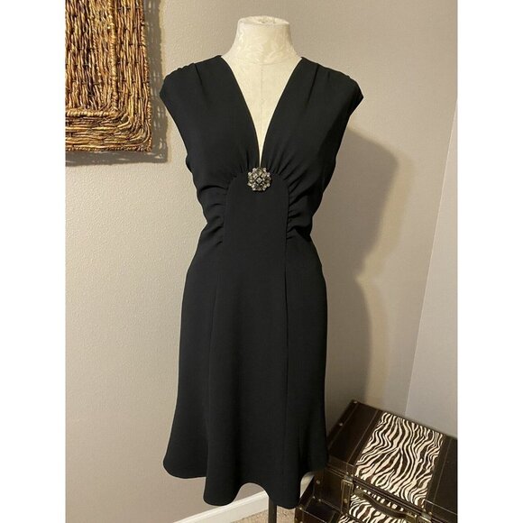 Anne Klein Dress Black 10 V Neck A Line Career Party Wedding NWT NEW $295 - Picture 5 of 12